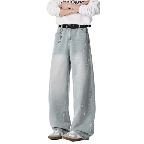 Men's American Retro Plaid Patchwork Denim Jeans