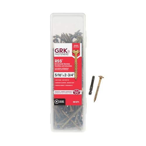 Image of GRK Fasteners RSS 5 /16 x 2-3 /4 Inch, Structural Screws, 100 PCS, Rust Resistant Climatek Coating, Heavy-Duty Framing & Decking Screws, Fast Bite Tip, Star Drive Recess, T-30 Bit Included, Gold