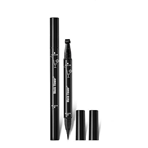 Vanelc 1 Pcs Eyeliner Stamp,Double-Headed Seal Black Eyeliner Triangle Seal Eyeliner 2-in-1 Waterproof Smudgeproof Long Lasting Eyes Make kit with Eyeliner Pen (Triangle)
