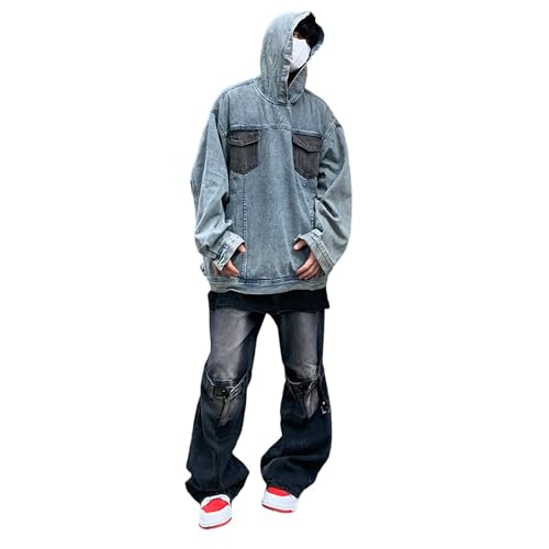 XYXIONGMAO Vintage Denim Hoodie For Men Japanese Streetwear Hoodie Patchwork Hoodie Hip Hop Hoodies For Men Oversized Hoodies
