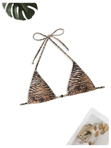 Women's 2 Pieces Zebra Striped Bikini Set Halter Triangle Swimsuit Y2K Tie Side Bathing Suit4