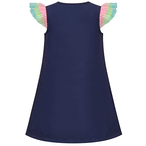Sunny Fashion Girls Dress Blue T-Shirt Pocket Embroidery Butterfly Tulle Flutter Sleeve2