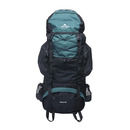 Teton 65L Scout Internal Frame Backpack for Hiking, Camping, Backpacking, Travel, Rain Cover Included, Pacific