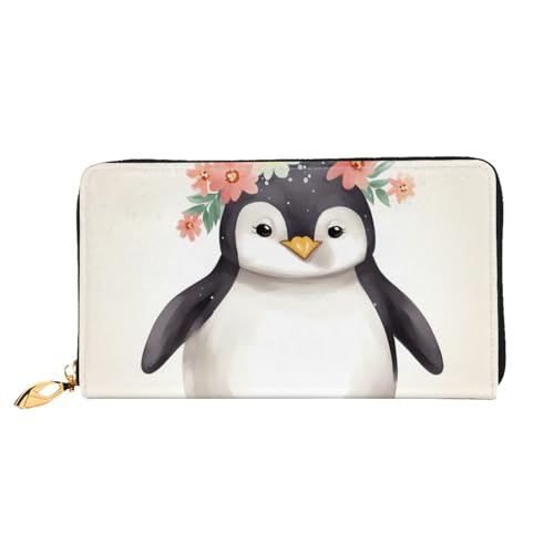 Penguin Wearing Flowers Women's Wallet Large Capacity Credit Card Holder Zip Phone Clutch Ladies Travel Purse