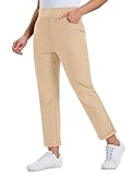 MoFiz Arbeitshose Damen Schwarze Hose Elegant Business Arbeit Hose Slim Fit Yogahosen mit Taschen für Büro Freizeit Golf Khaki EU M