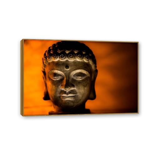 Peinture sur toile Bouddha résistante avec cadre teck élégant