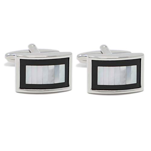 Mancuernillas rectangulares madreperla y ónix para hombre miniatura 4