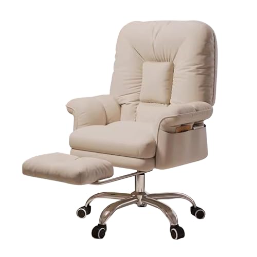 Silla reclinable suave para oficina en casa, sillas de escritorio de altura ajustable, silla de trabajo ergonómica con ruedas, sillón giratorio de 360° para estudio de dormitorio (color: blanco