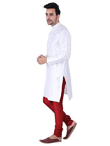 Image of HUZUR Men's Silk Solid Straight Long Kurta Pyjama Set| Ethnic Wear