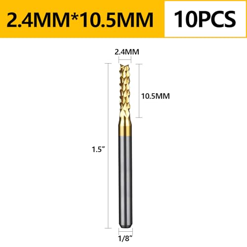 Image of Tools 10Pcs 2.4mm TiN Coating Solid Carbide End Mill Engraving Milling Cutter CNC Router Bits for PCB Machine, 1 /8 inch Shank 1BOX