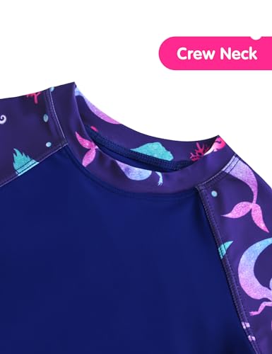 Image of Girls Swimsuit Colorful Short Sleeve Bathing Suits UPF 50+ Rash Guard Set Two Piece Summer Swimwear