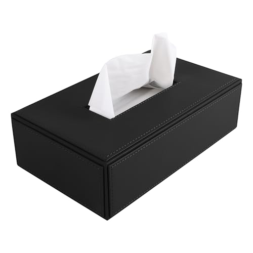 Image of V-CUBE DESIGNS Premium Vegan Leather Tissue Box Holder | Paper Napkin Holder | Sturdy Tissue Case /Cover /Dispenser /Organizer for Home /Bathroom /Office /Table /Desk /Car | Black