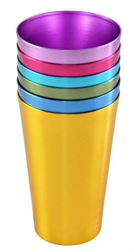 Home-X Colorful Aluminum Drinking Cups Set Of 6, Colored Metal Tumblers, Shatter Resistant, Stackable, 6 Metallic Colors - 16 Ounces #TOP2