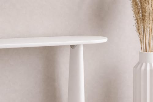Image of Furniture Modern Solid Wood Console Table with Rounded Edges, Natural Finish, Minimalist Scandinavian Style Entryway Furniture (Style 2, White, 80x30x80 cm)