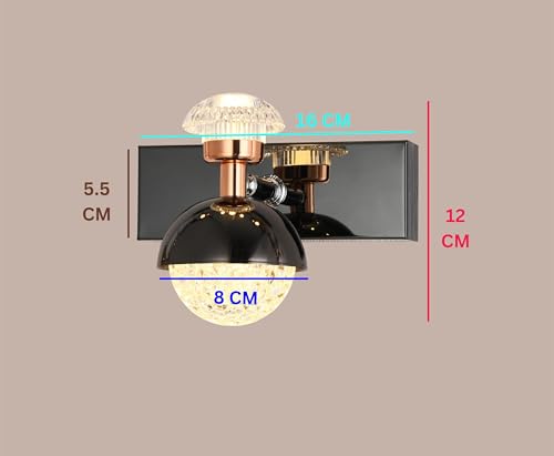 Image of swanart Modern Rose Gold and Black Crystal Wall Sconce - LED Wall Light with Dual Shade Design, Energy Efficient, Ideal for Living Room, Bedroom, and Hallway Decor