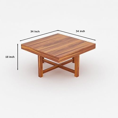 Image of Sheeshsam Wooden Coffee Table with 4 Stools for Living Room - Solid Wood Coffee Table with Seating Stools Tea Table Teapoy Center Piece for Home Sofa Center Table (Alving Honey)