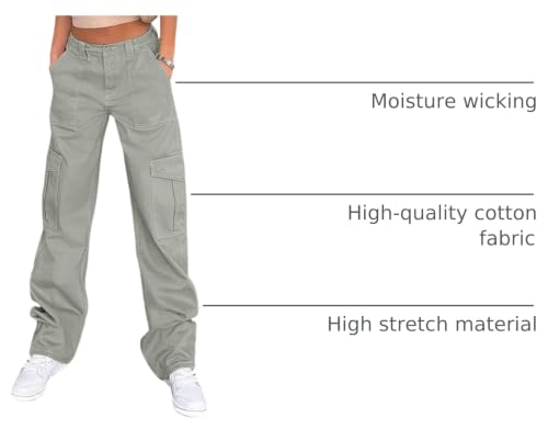 Image of Lepunuo Cargo Pants for Women High Waisted Casual Pants Baggy Stretchy Wide Leg Y2K Streetwear with 6 Pockets