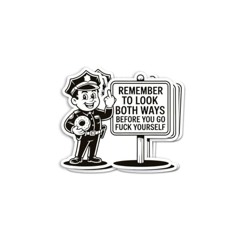 3PCS Go Fuck Yourself Sticker - Cartoon Police Officer Holding Donut - Sarcastic Street Sign Humor Sticker - Adult Joke Meme Illustration - Vinyl Laptop Water Bottle Car Window Skateboard Gift