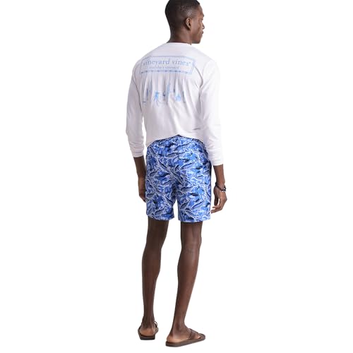vineyard vines Men's 7 Inch Printed Chappy Swim Trunks, Tide Blue Fishing3