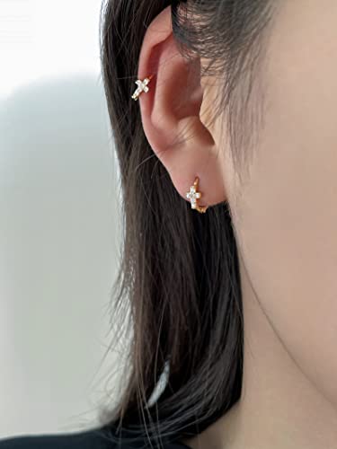Small Gold Hoop Earrings for Women 14K Gold Plated Hoops Tiny Hypoallergenic Cubic Zirconia Cartilage Huggie Hoop Earrings for Women3