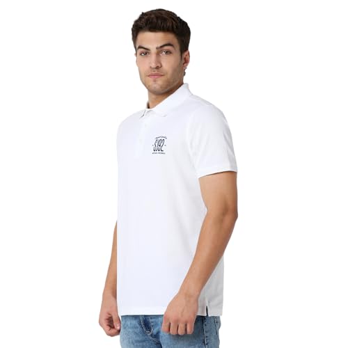 Image of Spykar Men's Slim Fit Polo Neck Half Sleeve Solid Casual T-Shirt