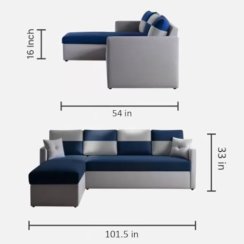 Image of FURNY Arno 5 Seater Fabric LHS L Shape Sofa Set (Light Grey-Blue)