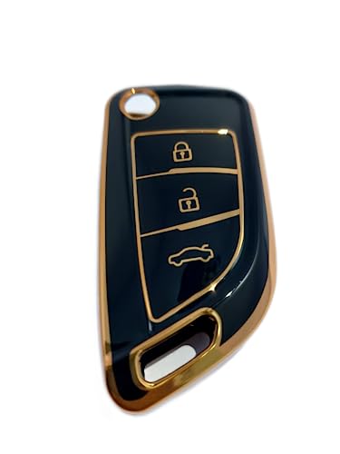 Image of TPU Car Key Cover Black & Golden Compatible for Xhorse DF Model Universal Remote flip Key (Universal, 3 Button Flip Key)
