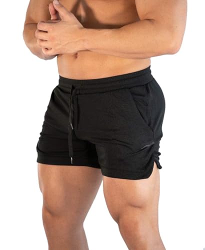 sandbank Men's Quick Dry Active Lightweight fitneess Bodybuilding Shorts with Pockets Black