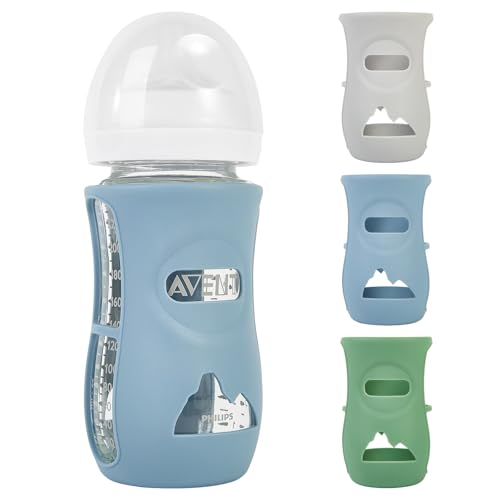 Image of MINMUNJIU 3 Pack Silicone Sleeves for Philips Avent Natural Glass Baby Bottles, Anti Breakage Baby Bottle Holder for Baby Boys, Compatible with Philips Avent Glass Natural Baby Bottle, 8oz
