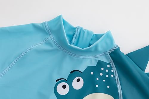 Image of LIZENS Boys Rash Guard Shirts One Piece Swimwear Green Dinosaur Short Sleeve UPF50+ Sun Protection Swimsuit