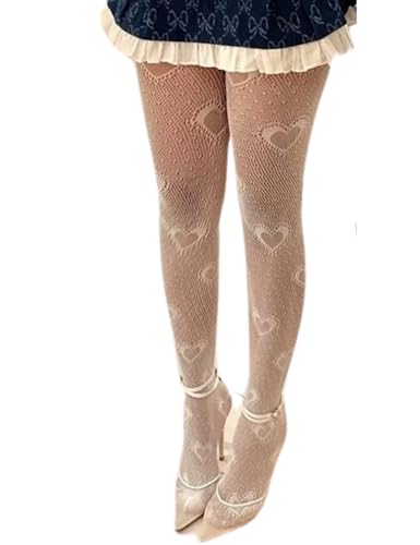 Women's Heart Fishnet Tights Lace Stockings Stretchy Mesh Pantyhose Fits up to 180lbs Hosiery for Skirts & Dresses