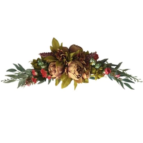 Artificial Rose Flower Swag 24 Inch Decorative Swag with Fake Roses Green Leaves for Home Room Garden Lintel Wedding Arch Front Door Wall Decor Wreaths for Front Door
