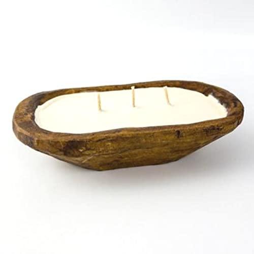 Dox + Lamb Cashmere Sandalwood Rustic Wooden Bowl Candle | Handmade Wood Bread Bowl Candle 3-Wick Soy Wax | Distressed Dough Bowl Candle | Modern Farmhouse Decor Table Centerpiece #TOP4