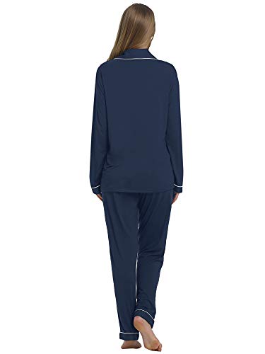 Image of Cherrydew Women's Bamboo Viscose Cooling Long Sleeve Button Up Pajama Set | Buttery-Soft Feel,Naturally Cool Comfort,Breathable Fabric,Lightweight & Flowy Feel