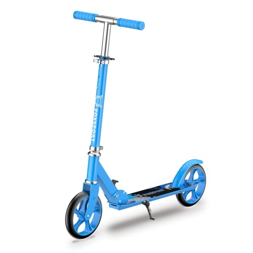 FOXSPORT - Monopatín para Adolescentes y Adultos Plegable de Hierro, Manillar Ajustable de 3 Niveles, Grandes Ruedas, Soporte Máximo 120kg (Azul)