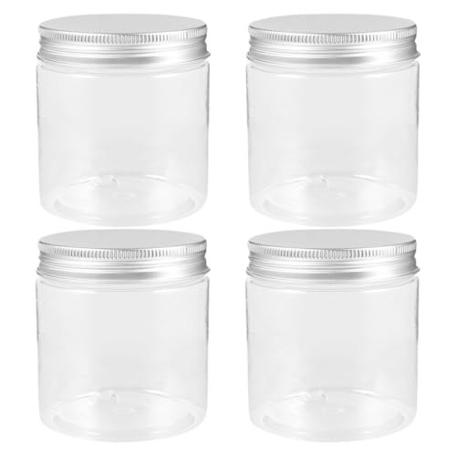 AKOOSY Contenedores Transparentes de Plástico de 250 Ml Tapa de Aluminio Segura, Pack de 4 para Almacenamiento de Mermeladas y Artículos Pequeños en Cocina y Viajes