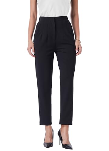 heipeiwa Women's High Waisted Work Business Trousers Pleated Office Slacks Pants Crop Dress Pant
