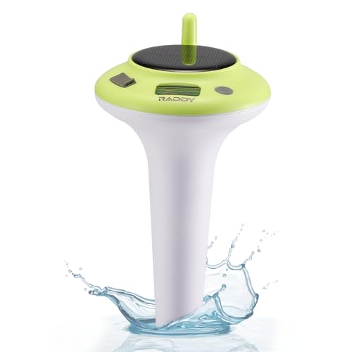Raddy Termómetro flotante para piscina PT-5, funciona con energía solar y batería, IPX8, resistente al agua, fácil de leer, digital para piscina, jacuzzi, tubos fríos, estanques