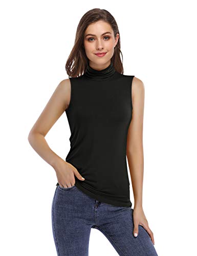 Yesfashion Womens Sleeveless Mock Turtleneck Stretch Slim T Shirt Layer Tank Tops Black L