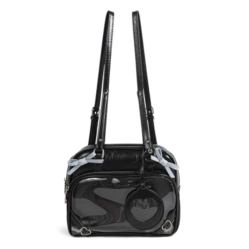 ZGHQHCDRH Fashionable Backpack with Bow Decoration and Transparent Pin Display Crossbody Bag, Suitable for Daily Use (Black)