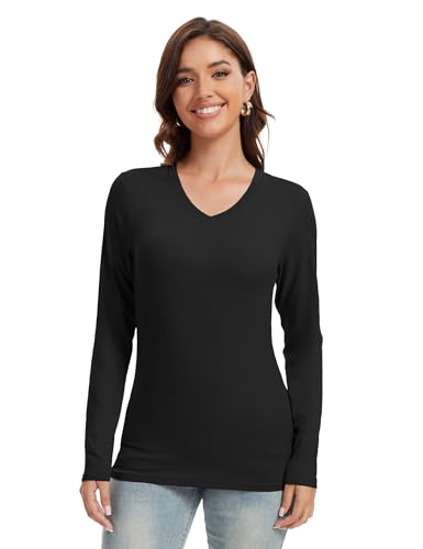 1 Pack Womens Basic Tight Long Sleeve Shirts Slim Fitted v Neck t Shirts underscrubs Fall Casual Going Out Tops2