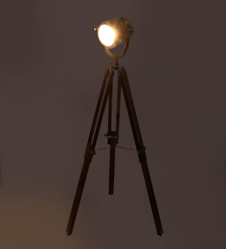 Image of PRISTINE INTERIORS Brown Fabric Shade Tripod Floor Lamp with Black Base Silver Metal Shade Tripod Floor Lamp with Beige Base (Issac Nickle)