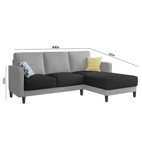 Image of Baloney RHS 4 Seater L Shape Sofa Set for Living Room (Black Grey Fabric) Premium Fabric Sofa