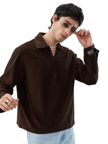 Image of VASTRADO Carob Brown Corduroy Cuffless Oversized Shirt