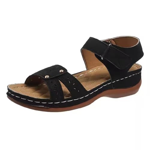 Genérico Zapatos de Vestir Mujer Pies Anchos Zapatos Verano Sandalias Planas para Mujer: Sandalias Cómodas para con Punta Abierta Y Tiras En El Tobillo,Sandalia Dorada (Black,42)