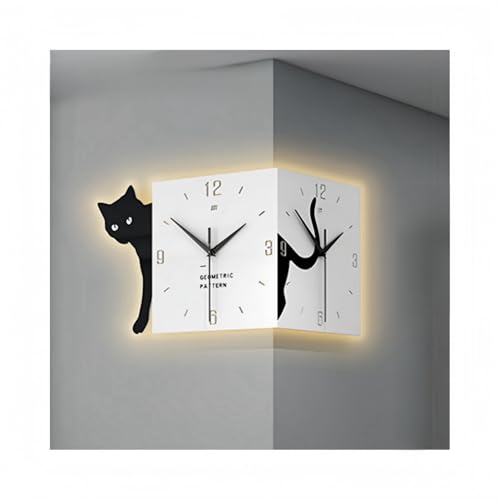 Quxxuol壁掛け時計、両面壁掛け時計、クリエイティブコーナー両面壁掛け時計、サイレント、ファッショナブルなデザイン、シンプル、装飾的な壁掛け時計、リビングルームの家の装飾用の両面時計 (E)
