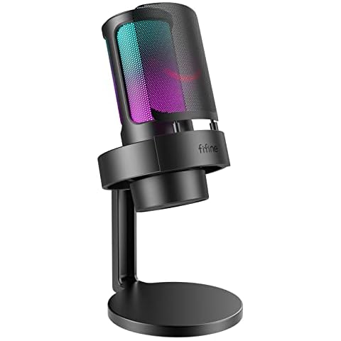 Gaming Streaming Microphone, FIFINE USB PC Desktop Mic with Controllable RGB, Mute Tap, Monitoring Headphone Jack, Gain Knob on Mac/PS4/PS5, Computer Condenser Mic for Video Podcasting Chatting-A8 Cover