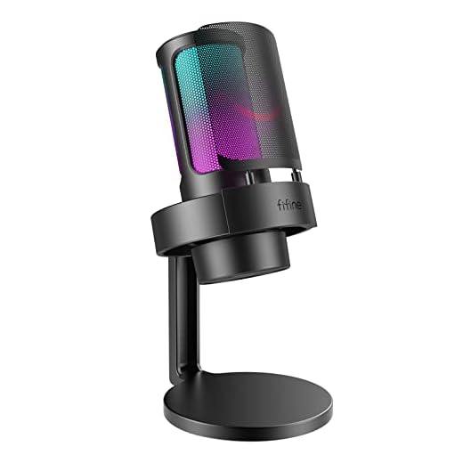 FIFINE USB Mikrofon PC, Gaming Mikrofon für Streaming Podcast Studio, Microphone USBC für PS4 PS5 MAC mit RGB-Steuerung, Stummschalter, Kopfhöreranschluss, Popfilter