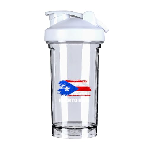 Porto Rico Flag 18 Ounce Shaker Bottle Drink Mixer Leak-proof Pre Workout Protein Shakes Meal Replacement Shakes Bottles 500ML/18 Oz White&-1