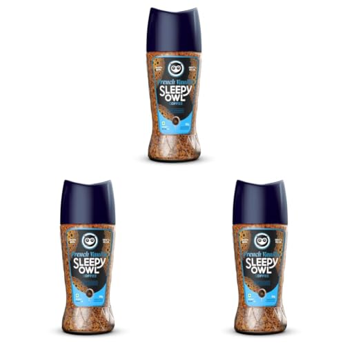 Image of Sleepy Owl French Vanilla Premium Instant Coffee | 100% Arabica | Microground Technology | Ready in Seconds | Makes 50 Cups | 100g (Pack of 3)